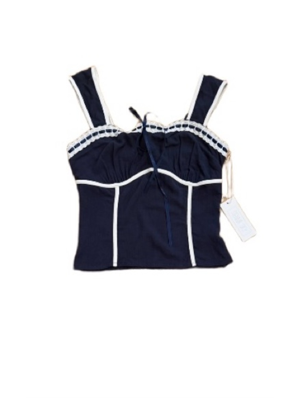 NWT Sienna Sky navy white linen corset style tank cami top S